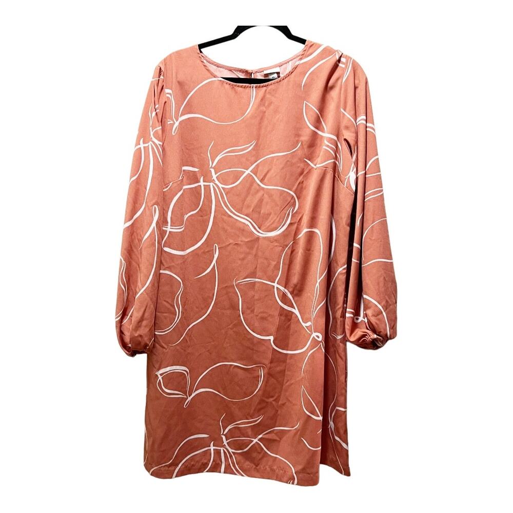 A New Day Long Sleeve Sheath Dress Peach Swirly Knee Length Size XL